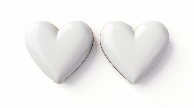 two white heart shape silhouettes isolated on white background