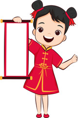 Girl wear Chinese clothes culture holding tag