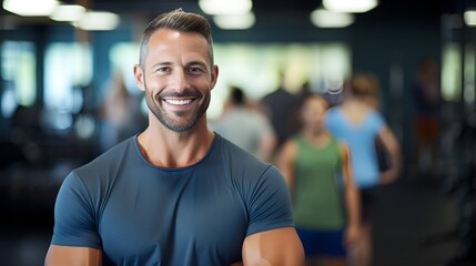A fitness trainer in a gym looking at the camera confidently , fitness trainer, gym, confident