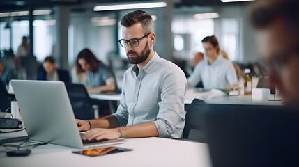 A focused programmer coding on a laptop in a tech workspace , programmer, coding, laptop, tech workspace