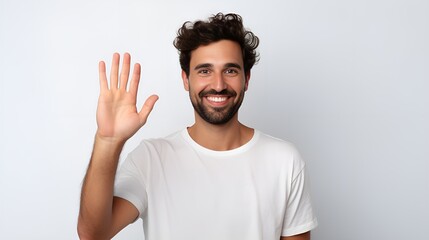 A friendly person waving with a smile in a welcoming gesture , friendly person, waving, smile, welcoming gesture