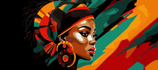 Abstract black women with black history month red, green and yellow colors background