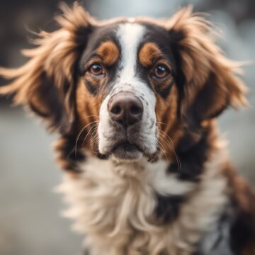 Intense gaze of a tricolor dog