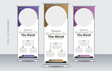 Roll up banner design template,modern x-banner,agency roll up banner design or pull up banner template,editable roll-up banner vector,Agency stands roll up banner design stands template layout with 3 