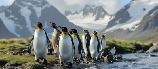 King penguins on South Georgia Island at Saint Andrew's Bay. - obrazy, fototapety, plakaty