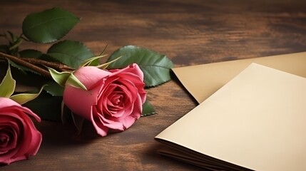 A love letter with a rose lying on a vintage envelope , love letter, rose, vintage envelope