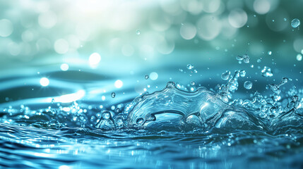 Eco-Friendly Sustainable Life, Water Element Concept, Splashing Blue Water, Environmental Awareness Background.