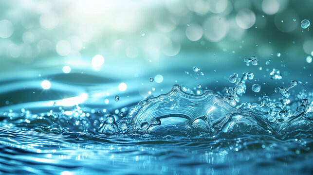 Eco-Friendly Sustainable Life, Water Element Concept, Splashing Blue Water, Environmental Awareness Background.