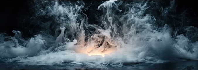 Abstract background with delicate swirls and translucent fog. Enchanting vapor. Beautiful black and white smoke design. Ethereal waves. Smooth and mysterious in dark studio setting