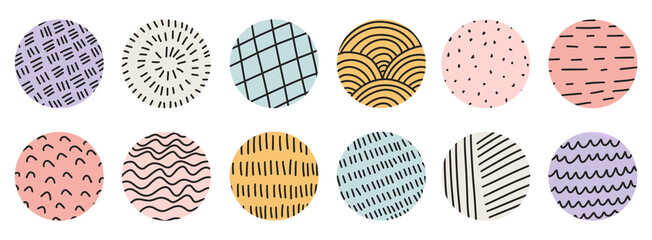 Hand drawn doodle abstract aesthetic shapes symbols illustration vector set banner wallpaper background modern pattern design rainbow squiggle circle bullet point to do symbol bright color png