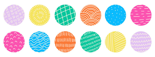 Hand drawn doodle abstract aesthetic shapes symbols illustration vector set banner wallpaper background modern pattern design rainbow squiggle circle bullet point to do symbol bright color png