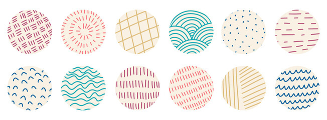 Hand drawn doodle abstract aesthetic shapes symbols illustration vector set banner wallpaper background modern pattern design rainbow squiggle circle bullet point to do symbol bright color png