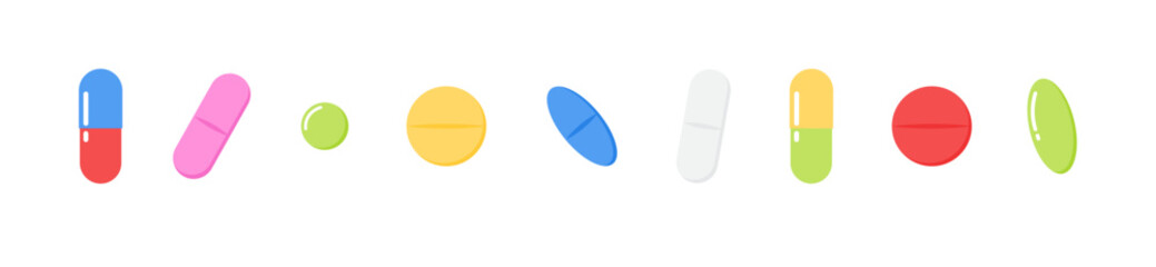 Different shape of colorful pills set cute medical drugs illustration vector