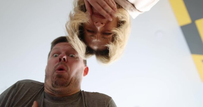 Family received a damaged package of food or goods. Bad delivery delay and negative emotions concept