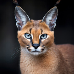 caracal cat looks at camera.
