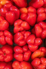 Market place red bell peppers,Tenerife, Spain