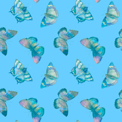multicolored abstract butterflies drawn in watercolor, seamless pattern for design, print, packaging, wallpaper