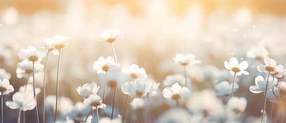 soft focus daisy flowers with bokeh glitter glow light, beautiful wildflower blossom field...