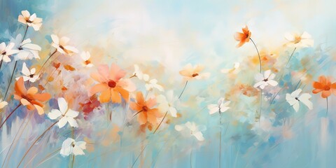 Obraz na płótnie Canvas painting style illustration, beautiful soft tone color flowers blossom garden, Generative Ai 