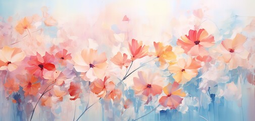 Obraz na płótnie Canvas painting style illustration, beautiful soft tone color flowers blossom garden, Generative Ai 