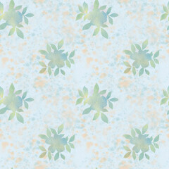 abstract flowers drawn in watercolor digitally, botanical seamless pattern for design, on a grunge background