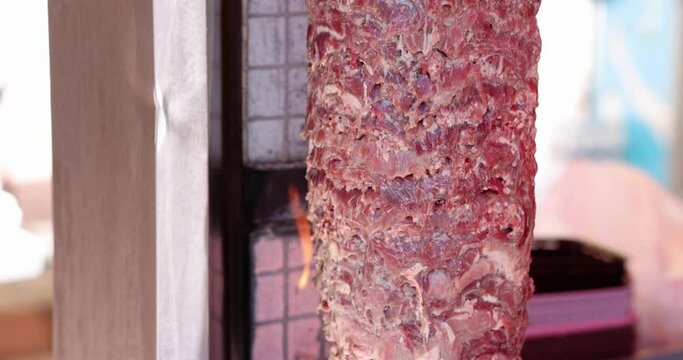 Traditional Turkish meat doner kebab. Turkish Greek or Middle Eastern Arabic chicken skewers outdoors