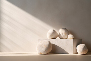Abstract Minimalist Modern Concrete Stone Podium with Light and Shadow
