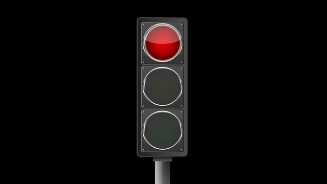 Animation of Traffic Light on black background. Stoplight with green, yellow and red color change. 