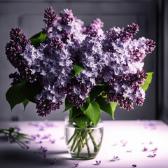 a bouquet of lilacs in a vase on the table