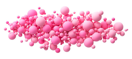 Pink random flying spheres composition isolated on transparent background for Happy Valentine's day or love concept. Pink matte soft balls for romantic postcard, flyer, banner or invitation. PNG file
