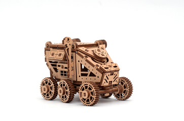 Isolation of assembled from a wooden constructor car. Eco constructor. Concept