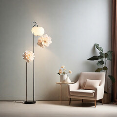 a room with an armchair and a lamp