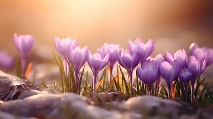 Spring floral background with crocuses.