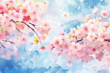 Whimsical Watercolor Sakura: Delicate Blossoms Adrift in Dreamy Pastels. Generative AI
