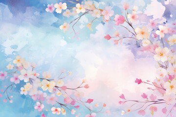 Fototapeta na wymiar Whimsical Watercolor Sakura: Delicate Blossoms Adrift in Dreamy Pastels. Generative AI