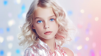 Young girl with blonde hair and blue eyes 