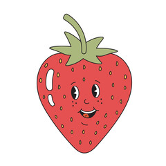 Romantic groovy funny retro smiling Strawberry. Sweet berry, fruit.