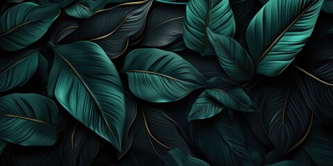 leaves of Spathiphyllum cannifolium, abstract dark green texture, nature background, tropical leaf