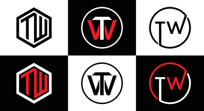 TW logo. TW set , T W design. White TW letter. TW, T W letter logo design. Initial letter TW letter logo set, linked circle uppercase monogram logo. T W letter logo vector design.	
