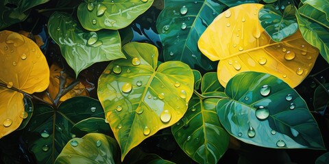 Huge green and yellow tropical leaves seamless