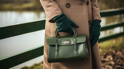 Fashion, accessory and style, autumn winter womenswear clothing collection, woman wearing elegant clothes, gloves and handbag, English countryside look