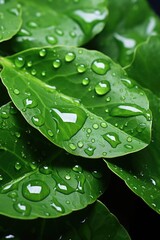 a large leaf with raindrops on a rainy day