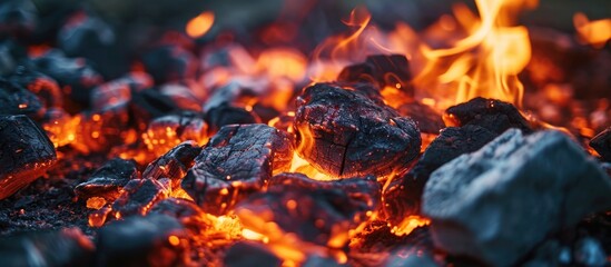 Close-up of a glowing charcoal pit.