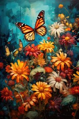 Paint, horses, butterfly, abstract, texture, aureate, fashion art background, the animals