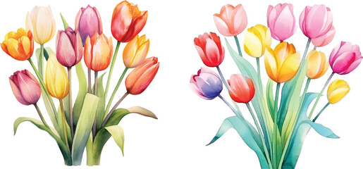 Cute Watercolor tulips - obrazy, fototapety, plakaty