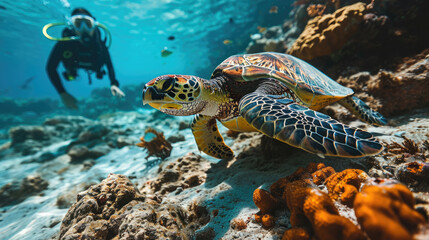 Naklejka na ściany i meble Underwater life, Scuba Diving, lifestyle