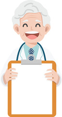 Male doctor holding a clipboard showing a blank document