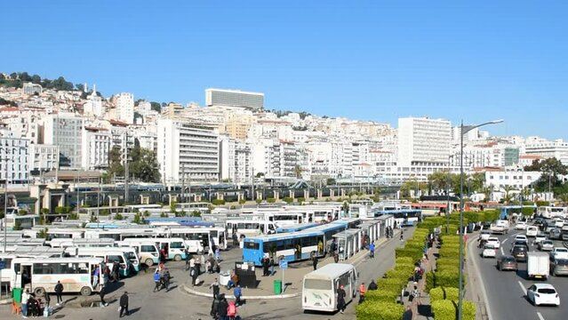 High-angle view of Tafourah bus station in Algiers city. Algeria.
