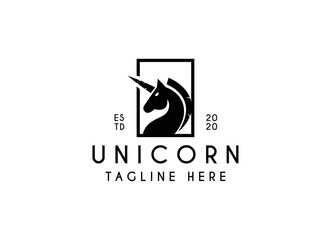 Black Silhouette of unicorn logo design. Unicorn Logo © AlvinStd.