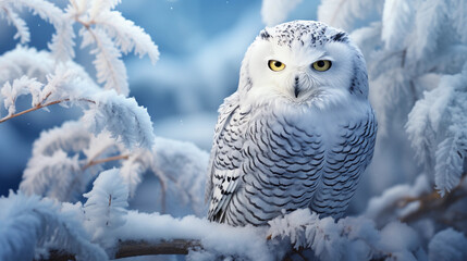Winter's Majestic Snowy Owl Nestled in a Snowy Landscape, Perfectly Camouflaged